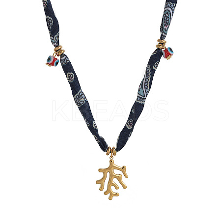 Brass & Evil Eye Resin Pendant Printed Cloth Necklaces FS-WG0AB01-01-1