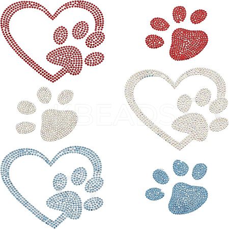 Heart & Pawprint Glitter Hotfix Rhinestone DIY-FG0002-29-1