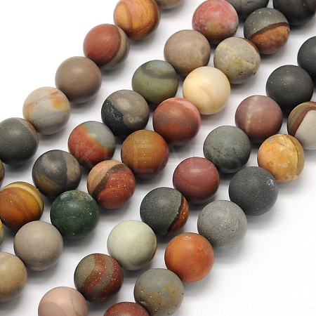 Frosted Round Natural Polychrome Agate Beads Strands G-N0166-67-6mm-1