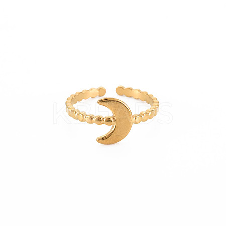 Ion Plating(IP) 304 Stainless Steel Moon Open Cuff Ring for Women RJEW-S405-224G-1