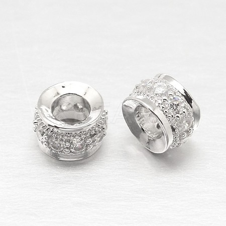 Anti-Tarnish Rhodium Plated 925 Sterling Silver Cubic Zirconia European Beads STER-O024-01-1