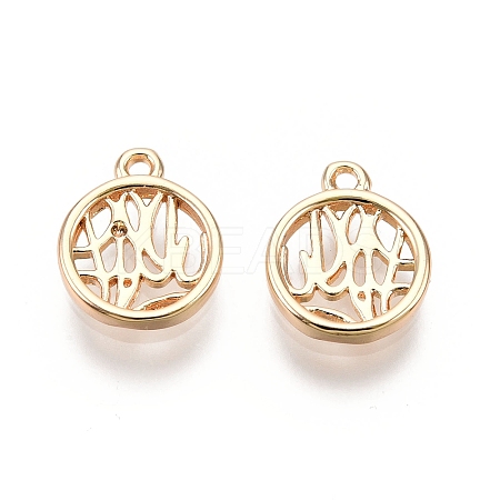 Flat Round Brass Pendant Rhinestone Settings KK-G436-27G-1