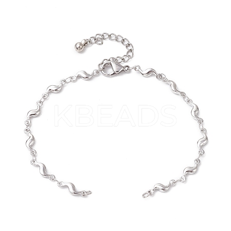 304 Stainless Steel Wave Link Chain Bracelet Making AJEW-JB01303-02-1