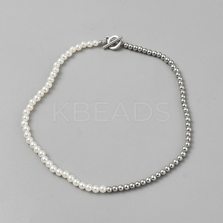 Alloy & Imitation Pearl Round Beaded Necklaces BJEW-WH0041-29P-1