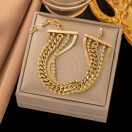 304 Stainless Steel Multi-strand Bracelets for Women BJEW-Q040-04G-1