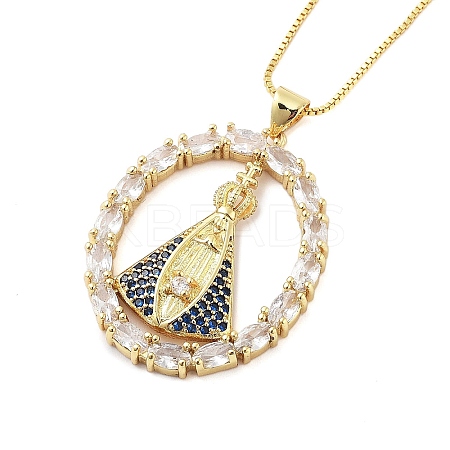 Brass Clear Cubic Zirconia Nossa Senhora Aparecida Pendant Necklaces for Women LS-NJEW-M009-05G-A-1