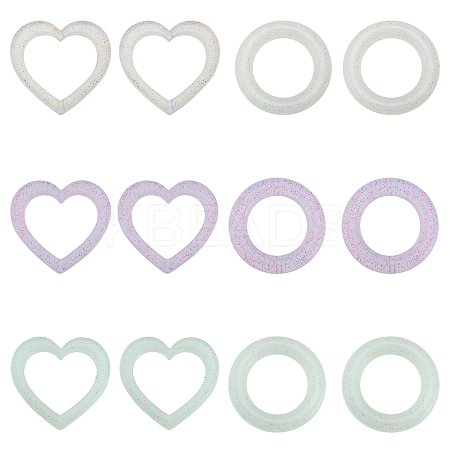12Pcs 6 Style Heart/Ring Glitter Silicone Beads SIL-CA0002-82-1