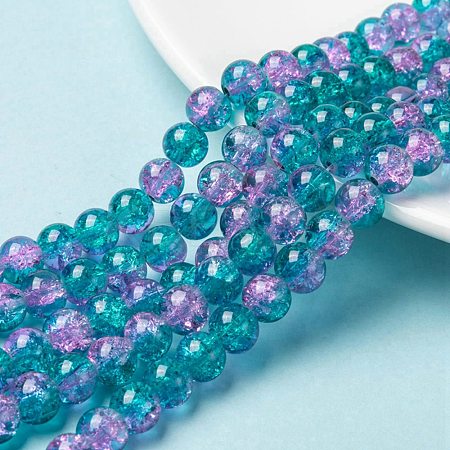 Spray Painted Crackle Glass Beads Strands CCG-Q002-8mm-06-1