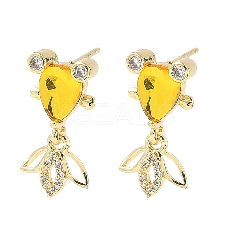 Brass Micro Pave Cubic Zirconia Fish Dangle Stud Earrings EJEW-K320-01G-21-1