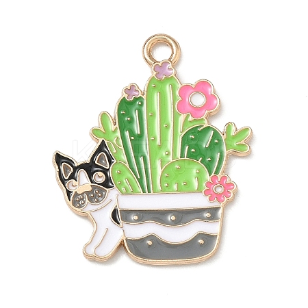 Small Potted Plant with Dog Alloy Enamel Pendants X-ENAM-I083-01KCG-06-1