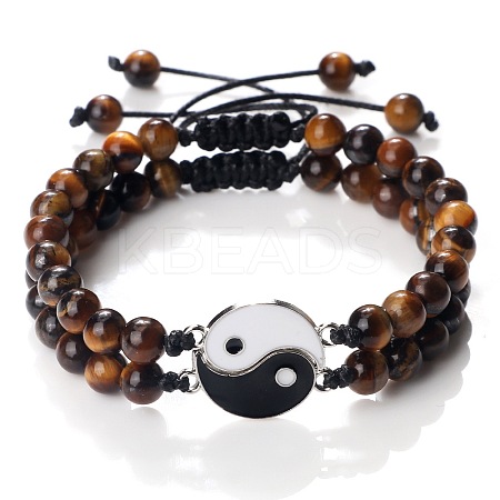 Adjustable Round Natural Tiger Eye Beaded Stretch Bracelet Sets GW3439-1-1