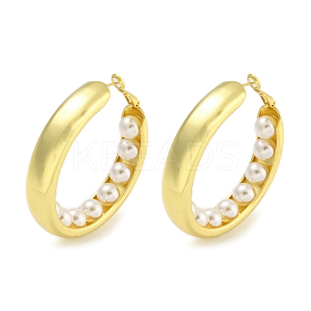 Rack Plating Brass with ABS Plastic Pearl Hoop Earrings for Women EJEW-G410-59G-1
