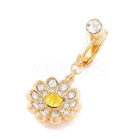 Flower Rhinestone Charm Belly Ring LS-AJEW-F057-19G-1