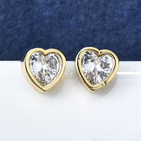 Brass Micro Pave Clear Cubic Zirconia Stud Earrings for Women EJEW-F363-02G-1