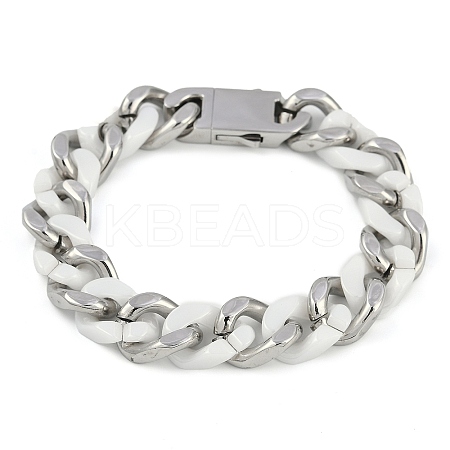 304 Stainless Steel Ceramics Cuban Link Chain Bracelets for Men BJEW-B102-02P-01-1