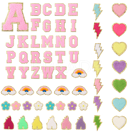 Lightning Bolt & Castle & 5-Petal Flower & Letter A~Z & Heart & Rainbow Towel Embroidery Style Cloth Iron on/Sew on Patches DIY-GL0004-17-1