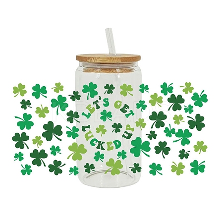 Saint Patrick's Day Theme PET Clear Film Clover Rub on Transfer Stickers for Glass Cups PW-WG36251-02-1