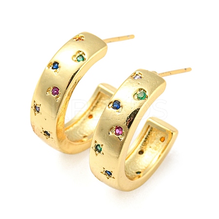 Rack Plating Brass C Shape Stud Earrings with Colorful Cubic Zirconia EJEW-F326-12G-1