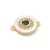 Brass Micro Pave Clear Cubic Zirconia & Shell Connector Charms KK-M303-03G-02-2