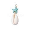 Cowrie Shell & Synthetic Turquoise Starfish Pendants PALLOY-JF03407-01-1