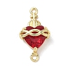 Brass with Glass Dark Red Sacred Heart Connector Charms X-KK-L253-27G-01-1