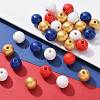 160 Pcs 4 Colors 4 July American Independence Day Painted Natural Wood Round Beads WOOD-LS0001-01A-4