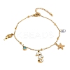 304 Stainless Steel Pave Deep Sky Blue Cubic Zirconia Enamel Sea Horse Starfish Conch Charm Anklets for Women AJEW-G069-03G-4