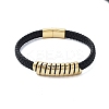 Men's Braided Black PU Leather Cord Bracelets BJEW-K243-61G-1