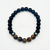 8mm Round Naturla Tiger Eye & Synthetic Non-magnetic Hematite & Frosted Natural Obsidian Beaded Stretch Bracelets for Women Men UP4024-4-1