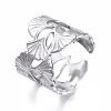 Non-Tarnish 304 Stainless Steel Ginkgo Leaf Wrap Open Cuff Ring RJEW-T023-28P-3