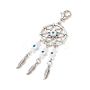 Woven Net/Web with Feather Tibetan Style Alloy Pendant Decorations HJEW-TAC0018-02-1