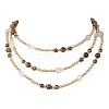 Round Natural Tiger Eye & Nuggets Topaz Beaded Wrap Long Necklaces NJEW-JN05907-01-8