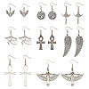 FIBLOOM 8 Pairs 8 Sytle Bat & Ankh Cross & Eye of Ra/Re & Egyptian Zinc Alloy Dangle Earrings EJEW-FI0001-37-1