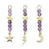 3Pcs 3 Styles Natural Amethyst Faceted Round Beaded Pendants PALLOY-JF03604-04-2