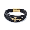 Men's Black PU Leather Cord Multi-Strand Bracelets BJEW-K243-44G-1