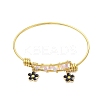 Glass Seed Beads & Stainless Steel Bangles with Black Flower for Women BJEW-JB10411-1