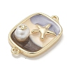 Brass Enamel Rectangle with Starfish Connector Charms KK-M308-08G-01-2