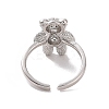 Cubic Zirconia Bear Open Cuff Ring RJEW-P083-01P-02-3