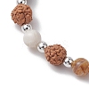 Round Natural Bamboo Leaf Agate & Electroplated Synthetic Non-magnetic Hematite & Natural Rudraksha Beaded Stretch Bracelets BJEW-JB10661-3