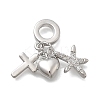Brass Micro Pave Clear Cubic Zirconia European Dangle Charms KK-D431-033A-P-1