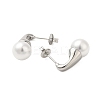304 Stainless Steel Shell Pearl Round Stud Earrings for Women EJEW-U020-27P-2