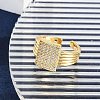 Brass Micro Pave Clear Cubic Zirconia Open Cuff Rings for Women LS-RJEW-M026-02G-03-2