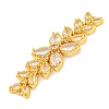 Brass Pave Clear Cubic Zirconia Flower with Leaf Links Connector Charms KK-P277-52G-01-2