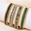 304 Stainless Steel & Glass Wheat Chain Double Layers Bracelets for Women BJEW-F540-08G-1