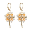 Flower with Cross 304 Stainless Steel Earrings Glass Seeds Leverback Earrings EJEW-MZ00507-01-3