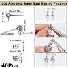 SUNNYCLUE 40Pcs 304 Stainless Steel Ball Post Stud Earring Findings STAS-SC0005-26-2