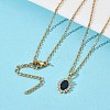 Brass Pave Clear and Blue Cubic Zirconia Oval Pendant 304 Stainless Steel Chain Necklaces for Women NJEW-D341-09G-1
