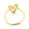 Mixed Color Enamel Initial Letter Adjustable Ring with Clear Cubic Zirconia RJEW-P045-01G-V-3