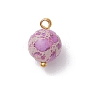Dyed Natural Imperial Jasper Round Charms with Brass Loops PALLOY-JF04139-3