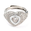 Enamel Heart Adjustable Ring with Clear Cubic Zirconia RJEW-Q781-01P-04-2